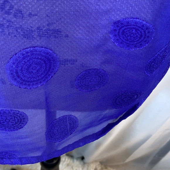 Dana Gibson Sheer Retro Blue Polka Dot Button Down Top M - Picture 9 of 12